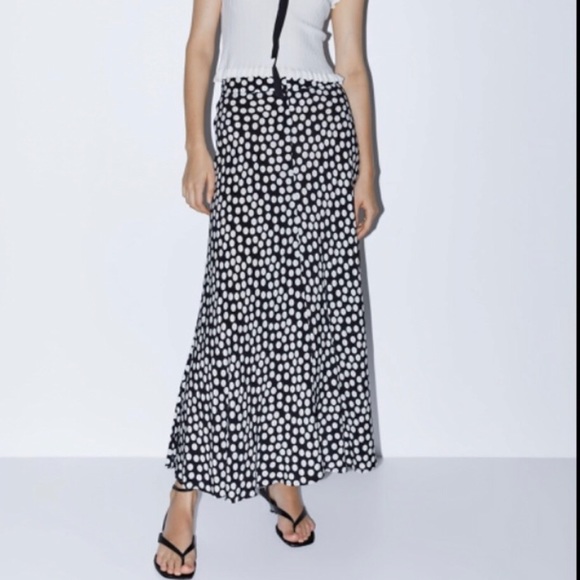 NWOT Zara Polka Dot Long Silk Maxi Skirt - Picture 3 of 16